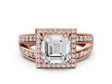 Rose gold Asscher Cut Diamond Halo Ring with Split Shank Pavé Band and Four-Prong Setting_7