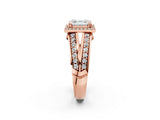 Rose gold Asscher Cut Diamond Halo Ring with Split Shank Pavé Band and Four-Prong Setting_9