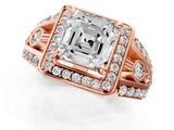 Rose gold Asscher Cut Diamond Halo Ring with Split Shank and Bezel Accents and Four-Prong Setting_10