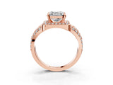 Rose gold Asscher Cut Diamond Halo Ring with Split Shank and Bezel Accents and Four-Prong Setting_12