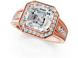 Rose gold Asscher Cut Diamond Halo Ring with Split Shank and Bezel Accents and Prong Setting_15