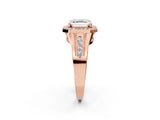 Rose gold Asscher Cut Diamond Halo Ring with Split Shank and Bezel Accents and Prong Setting_16