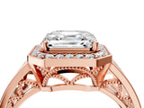 Rose gold Asscher Cut Diamond Halo Ring with Split Shank and Bezel Accents and Prong Setting_18