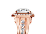 Rose gold Asscher Cut Diamond Halo Ring with Split Shank and Bezel Accents and Prong Setting_19