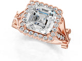 Rose gold Asscher Cut Diamond Halo Ring with Vintage Split Shank and Four-Prong Setting_97