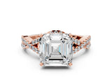 Rose gold Asscher Cut Diamond  Halo Twist Band Solitaire Prong Setting Ring_23