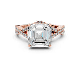 Rose gold Asscher Cut Diamond  Halo Twist Band Solitaire Prong Setting Ring_42