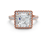 Rose gold Asscher Cut Diamond Milgrain Floral Halo Engagement Ring with Pavé Band_21