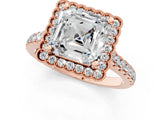 Rose gold Asscher Cut Diamond Milgrain Floral Halo Engagement Ring with Pavé Band_22