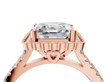 Rose gold Asscher Cut Diamond Milgrain Floral Halo Engagement Ring with Pavé Band_25