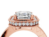 Rose gold Asscher Cut Diamond Milgrain Halo Engagement Ring with Round Pavé Band and Prong Setting_16