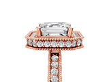 Rose gold Asscher Cut Diamond Milgrain Halo Engagement Ring with Round Pavé Band and Prong Setting_17