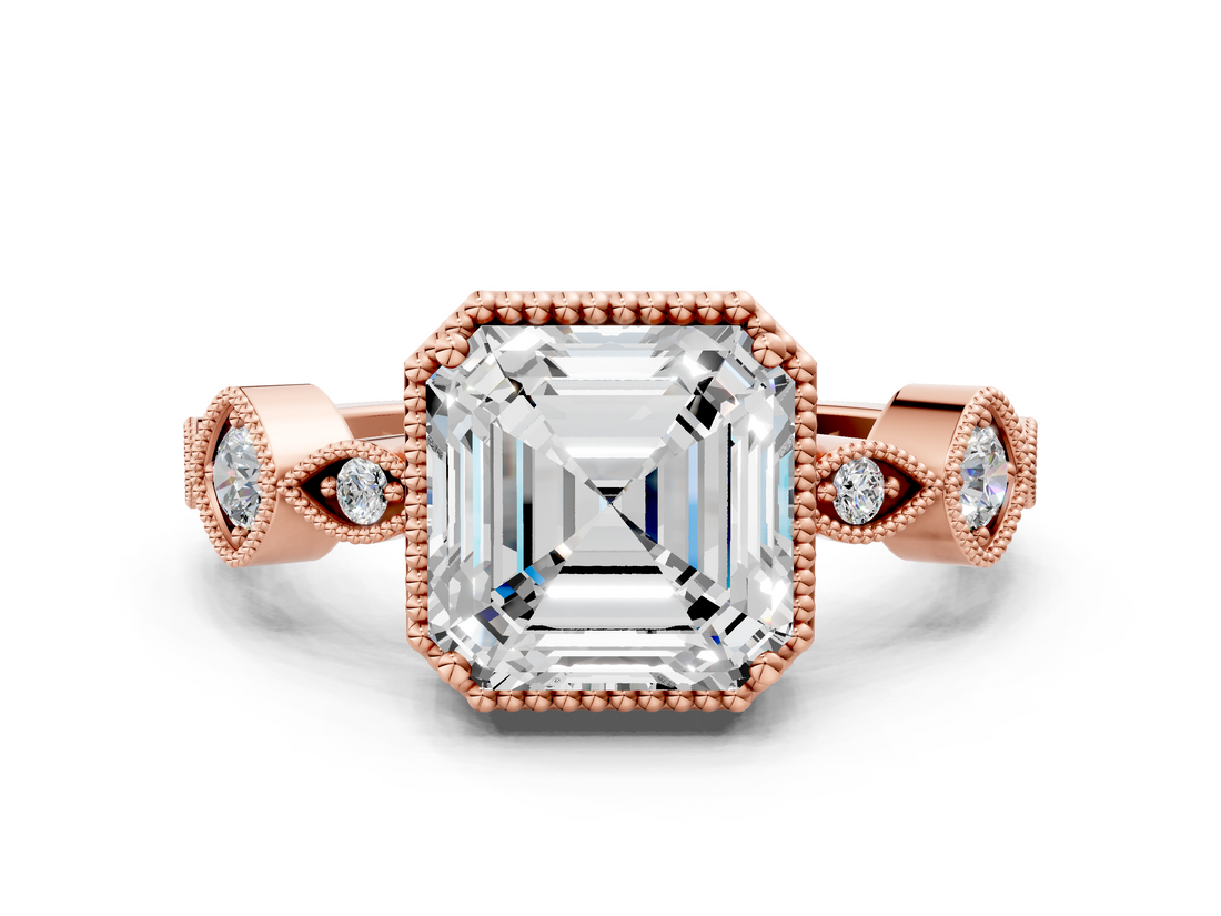 Rose gold Asscher Cut Diamond Milgrain Marquise Band with Prong Setting_3