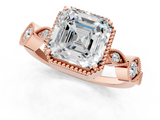 Rose gold Asscher Cut Diamond Milgrain Marquise Band with Prong Setting_4