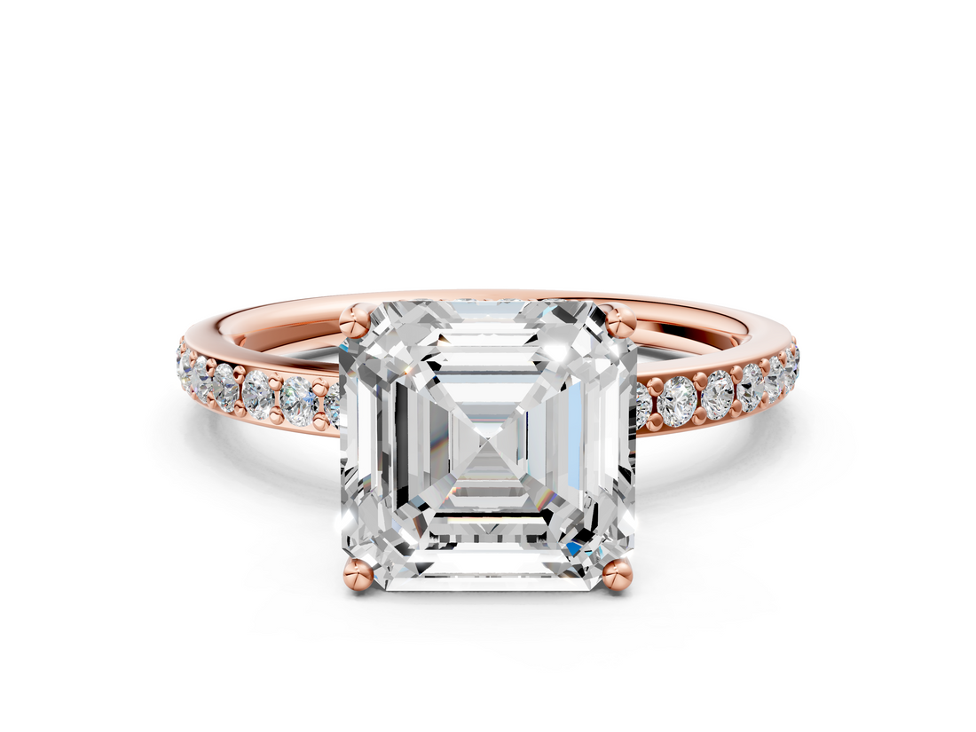 Rose gold Asscher Cut Diamond Pavé Band Ring with Four-Prong Setting_23