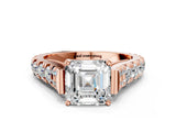 Rose gold Asscher Cut Diamond Pavé Band Solitaire with Four-Prong Setting_23