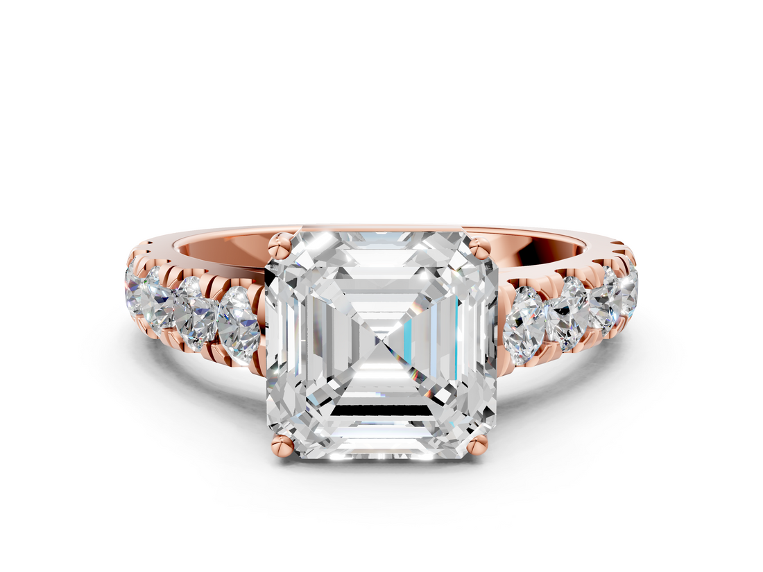 Rose gold Asscher Cut Diamond Pavé Band Solitaire with Four-Prong Setting_3