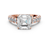 Rose gold Asscher Cut Diamond Pavé Band Solitaire with Four-Prong Setting_3