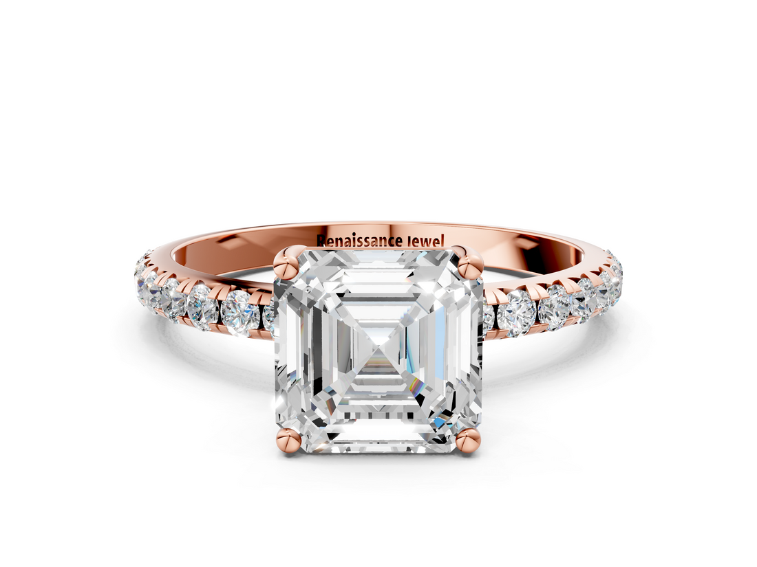 Rose gold Asscher Cut Diamond Pavé Band Solitaire with Four-Prong Setting_3
