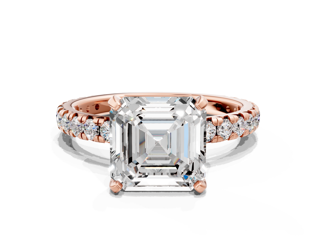 Rose gold Asscher Cut Diamond Pavé Band with Four-Prong Setting_24