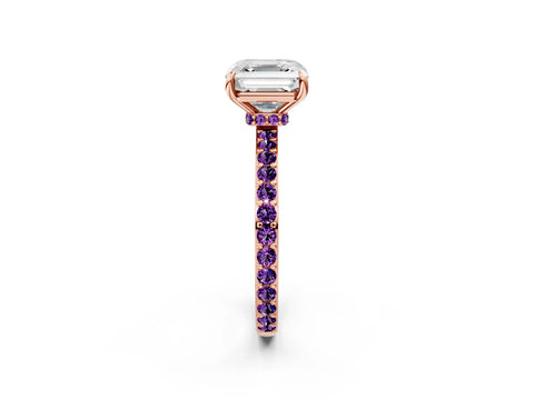 Rose gold Asscher Cut Diamond Pavé Engagement Ring with Round with Amethyst side stone Accents and Prong Setting_2