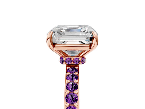 Rose gold Asscher Cut Diamond Pavé Engagement Ring with Round with Amethyst side stone Accents and Prong Setting_5
