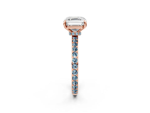 Rose gold Asscher Cut Diamond Pavé Engagement Ring with Round with Aquamarine side stone Accents and Prong Setting_2