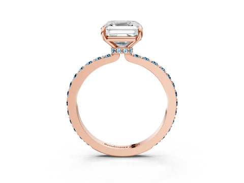 Rose gold Asscher Cut Diamond Pavé Engagement Ring with Round with Aquamarine side stone Accents and Prong Setting_3