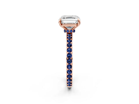 Rose gold Asscher Cut Diamond Pavé Engagement Ring with Round with Blue Sapphire side stone Accents and Prong Setting_2