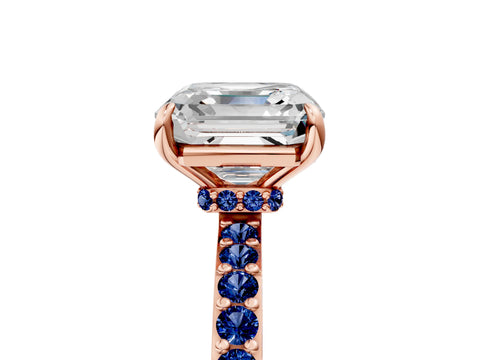 Rose gold Asscher Cut Diamond Pavé Engagement Ring with Round with Blue Sapphire side stone Accents and Prong Setting_5