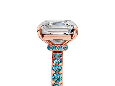 Rose gold Asscher Cut Diamond Pavé Engagement Ring with Round with Blue Topaz side stone Accents and Prong Setting_5