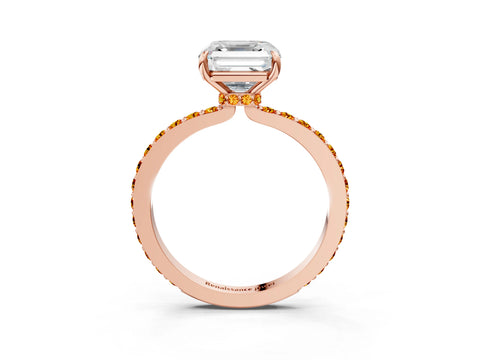 Rose gold Asscher Cut Diamond Pavé Engagement Ring with Round with Citrine side stone Accents and Prong Setting_3