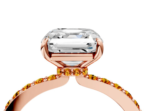 Rose gold Asscher Cut Diamond Pavé Engagement Ring with Round with Citrine side stone Accents and Prong Setting_4