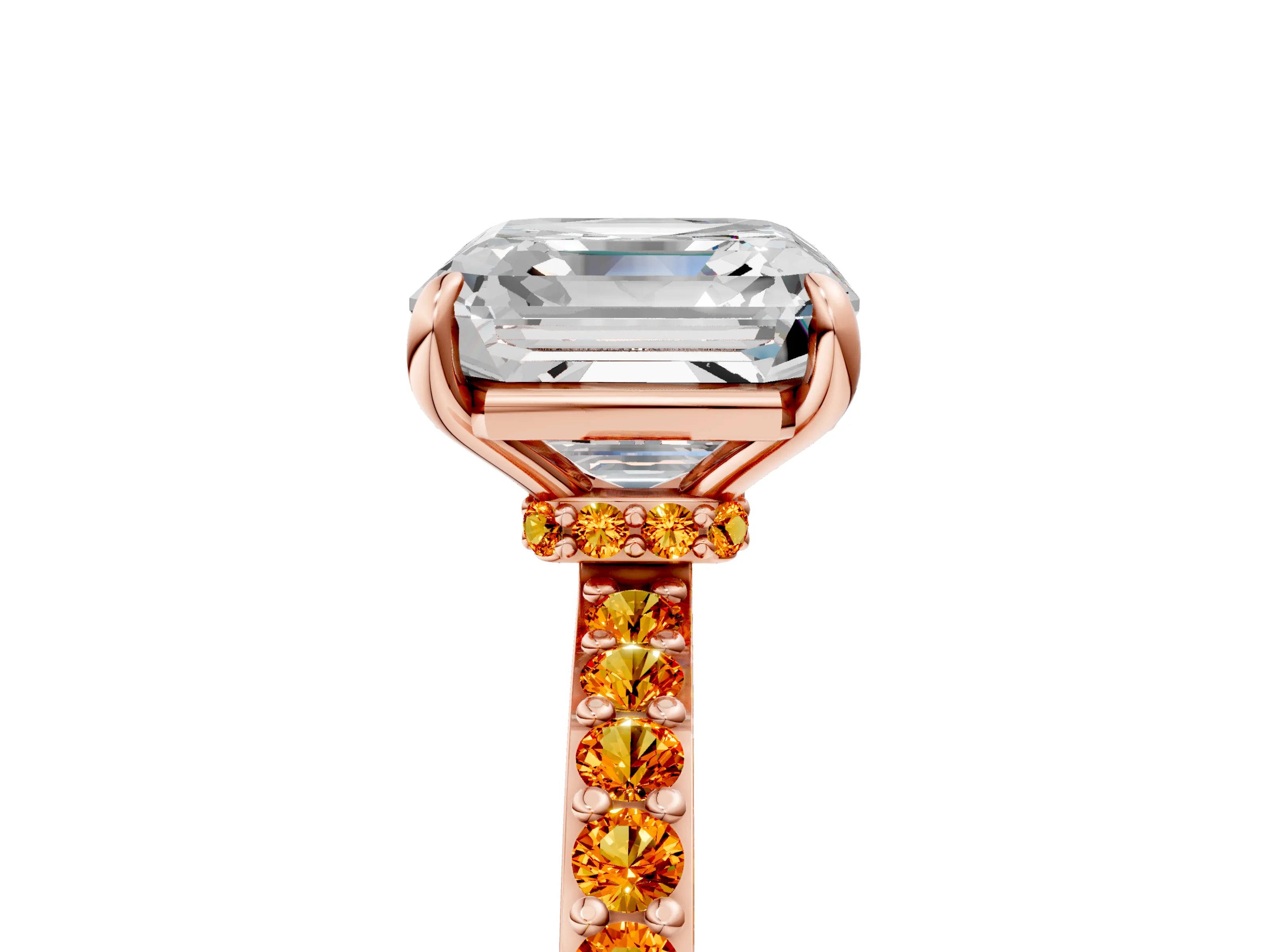 Rose gold Asscher Cut Diamond Pavé Engagement Ring with Round with Citrine side stone Accents and Prong Setting_5