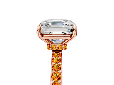 Rose gold Asscher Cut Diamond Pavé Engagement Ring with Round with Citrine side stone Accents and Prong Setting_5