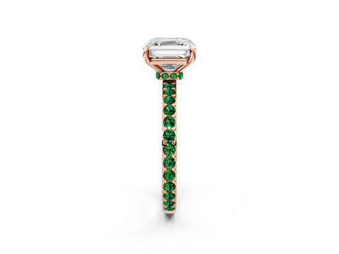 Rose gold Asscher Cut Diamond Pavé Engagement Ring with Round with Emerald side stone Accents and Prong Setting_2