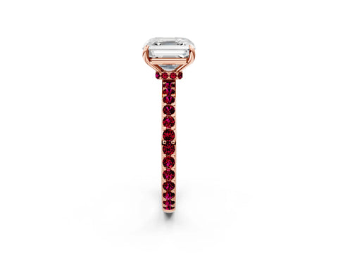 Rose gold Asscher Cut Diamond Pavé Engagement Ring with Round with Garnet side stone Accents and Prong Setting_2