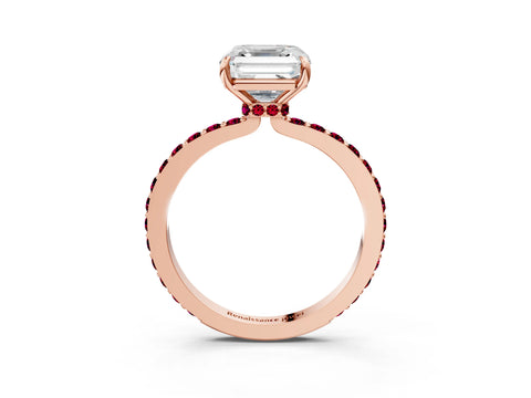 Rose gold Asscher Cut Diamond Pavé Engagement Ring with Round with Garnet side stone Accents and Prong Setting_3