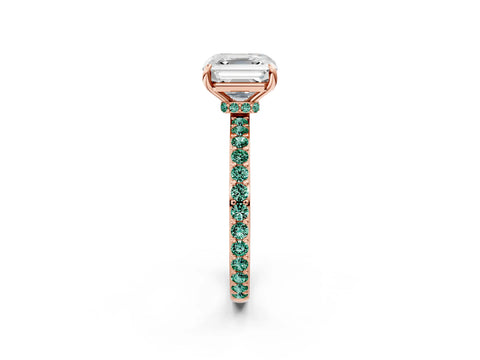 Rose gold Asscher Cut Diamond Pavé Engagement Ring with Round with Green Sapphire side stone Accents and Prong Setting_2