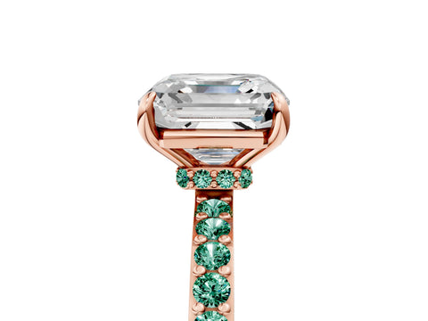 Rose gold Asscher Cut Diamond Pavé Engagement Ring with Round with Green Sapphire side stone Accents and Prong Setting_5