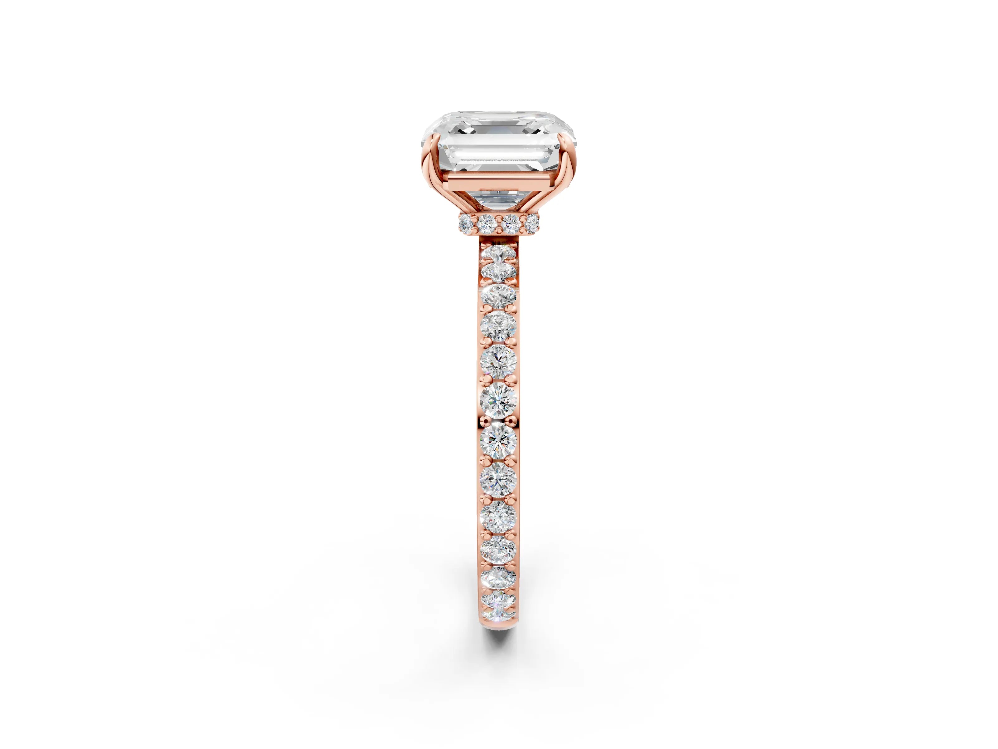 Rose gold Asscher Cut Diamond Pavé Engagement Ring with Round with Moissanite side stone Accents and Prong Setting_2