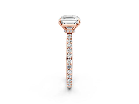 Rose gold Asscher Cut Diamond Pavé Engagement Ring with Round with Moissanite side stone Accents and Prong Setting_2
