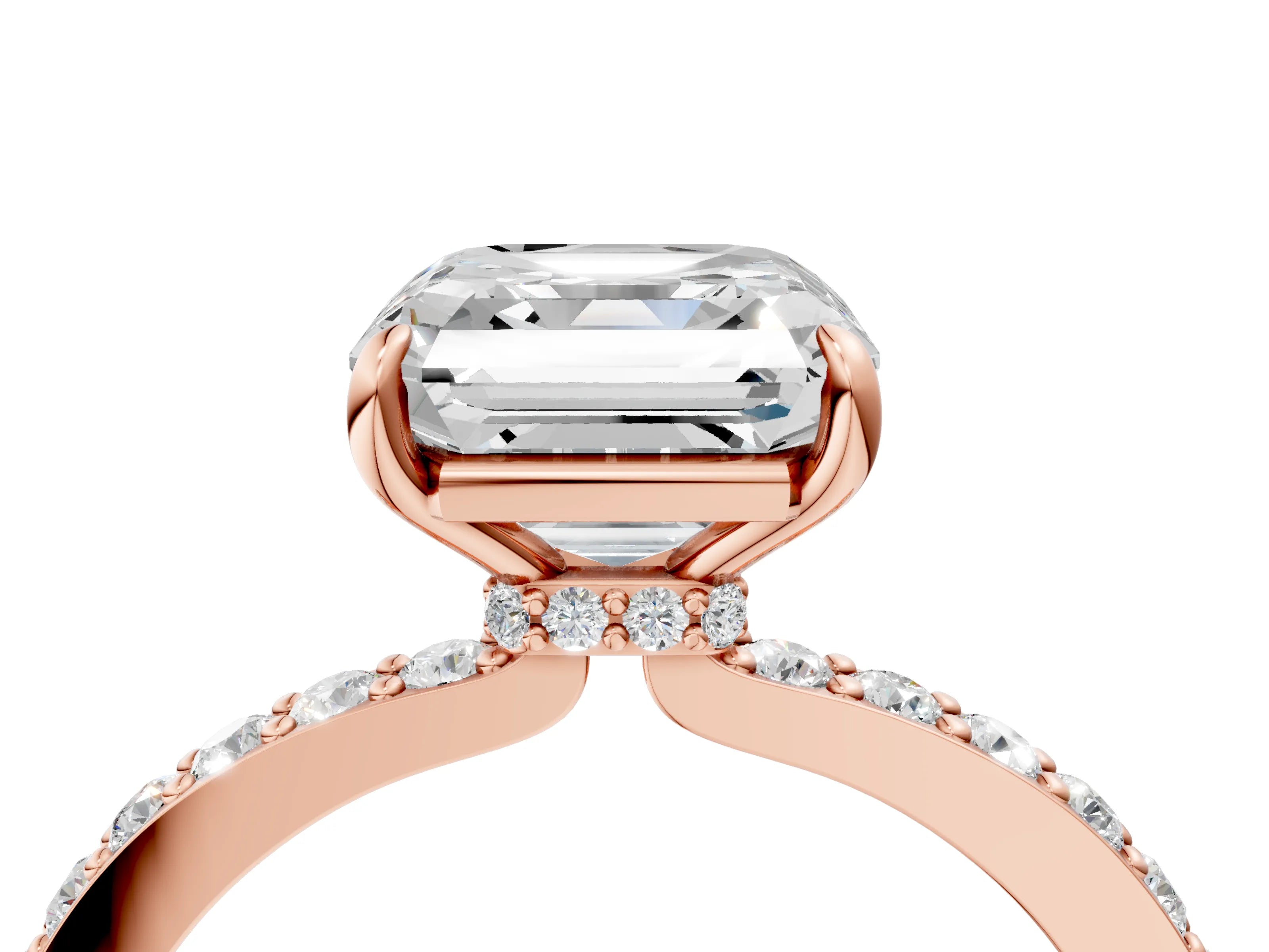 Rose gold Asscher Cut Diamond Pavé Engagement Ring with Round with Moissanite side stone Accents and Prong Setting_4