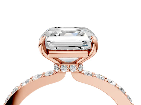 Rose gold Asscher Cut Diamond Pavé Engagement Ring with Round with Moissanite side stone Accents and Prong Setting_4
