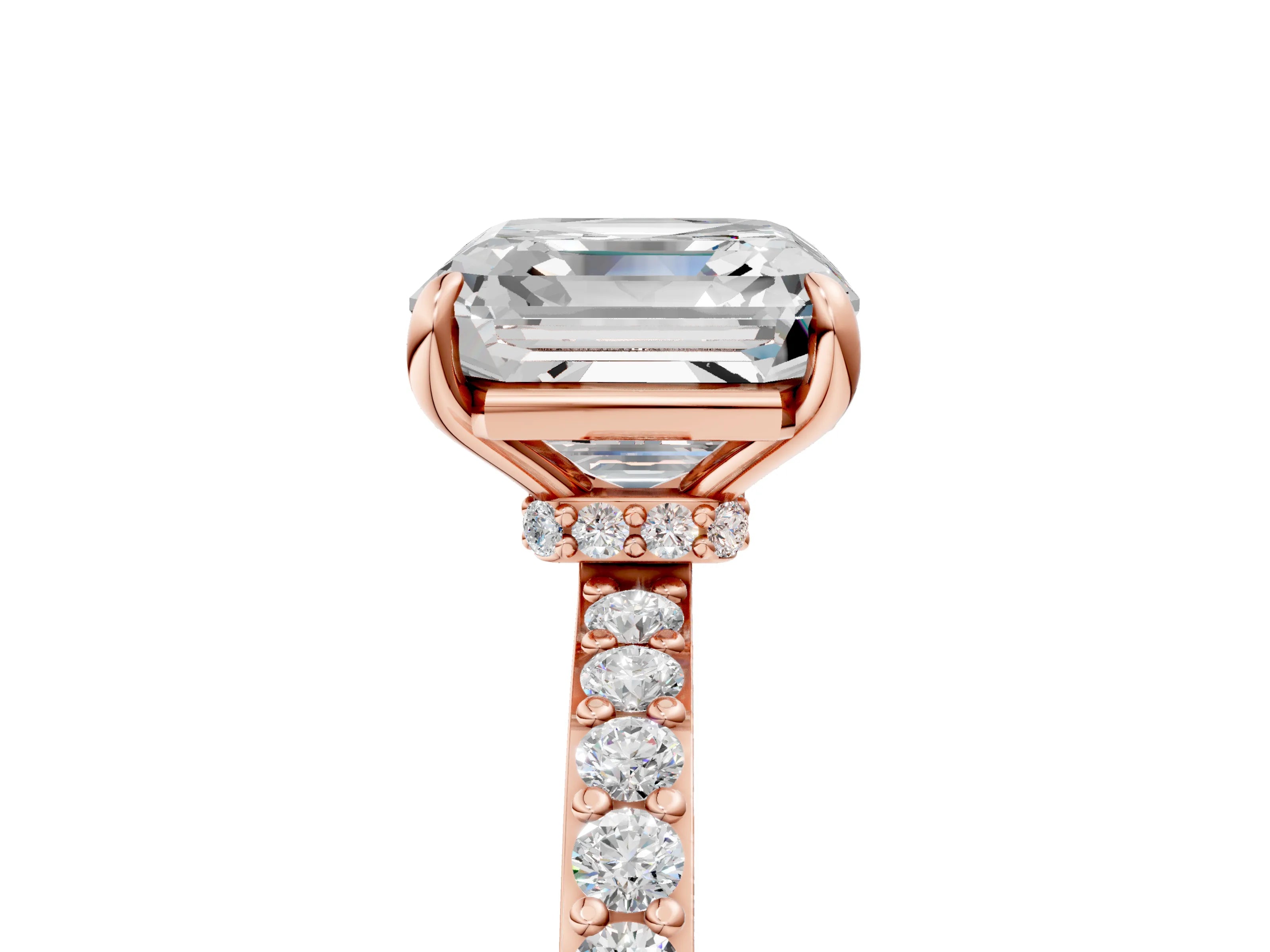 Rose gold Asscher Cut Diamond Pavé Engagement Ring with Round with Moissanite side stone Accents and Prong Setting_5