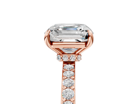 Rose gold Asscher Cut Diamond Pavé Engagement Ring with Round with Moissanite side stone Accents and Prong Setting_5