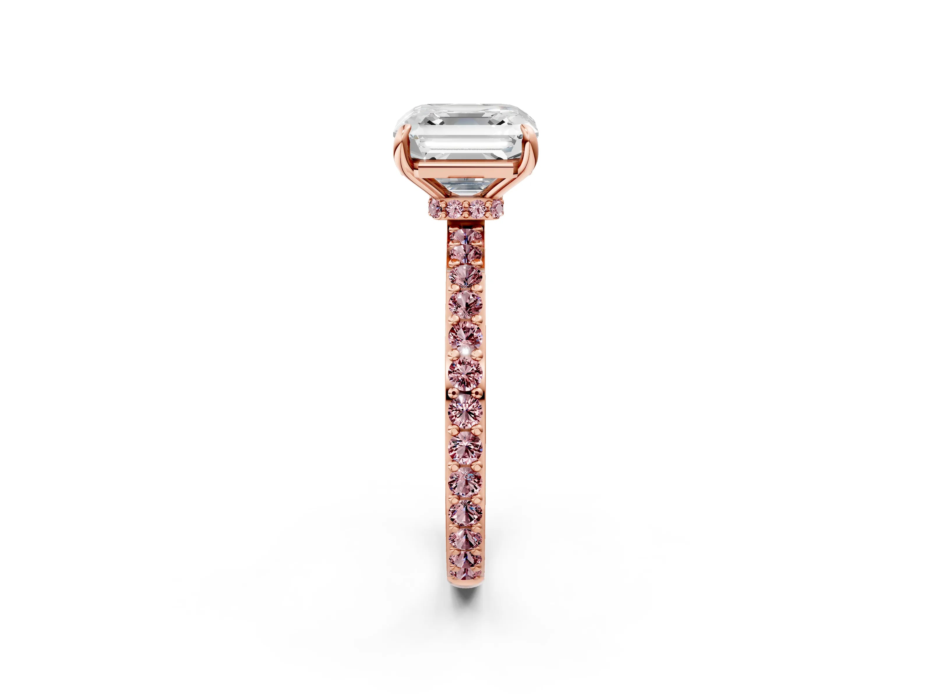 Rose gold Asscher Cut Diamond Pavé Engagement Ring with Round with Morganite side stone Accents and Prong Setting_2