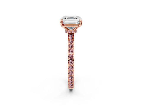 Rose gold Asscher Cut Diamond Pavé Engagement Ring with Round with Morganite side stone Accents and Prong Setting_2