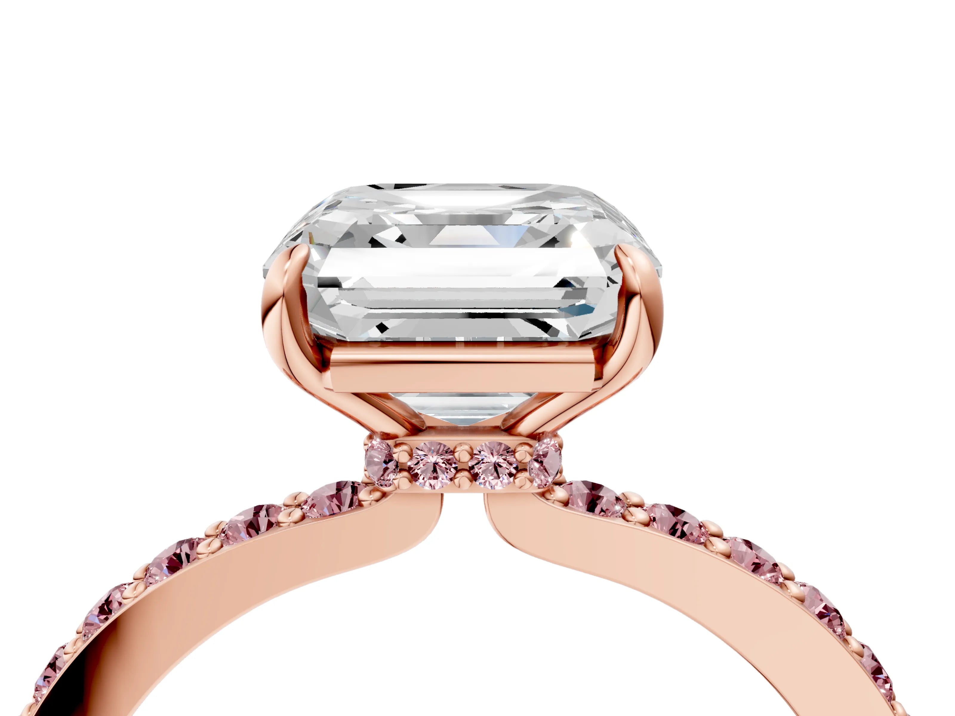 Rose gold Asscher Cut Diamond Pavé Engagement Ring with Round with Morganite side stone Accents and Prong Setting_4