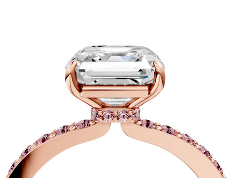 Rose gold Asscher Cut Diamond Pavé Engagement Ring with Round with Morganite side stone Accents and Prong Setting_4